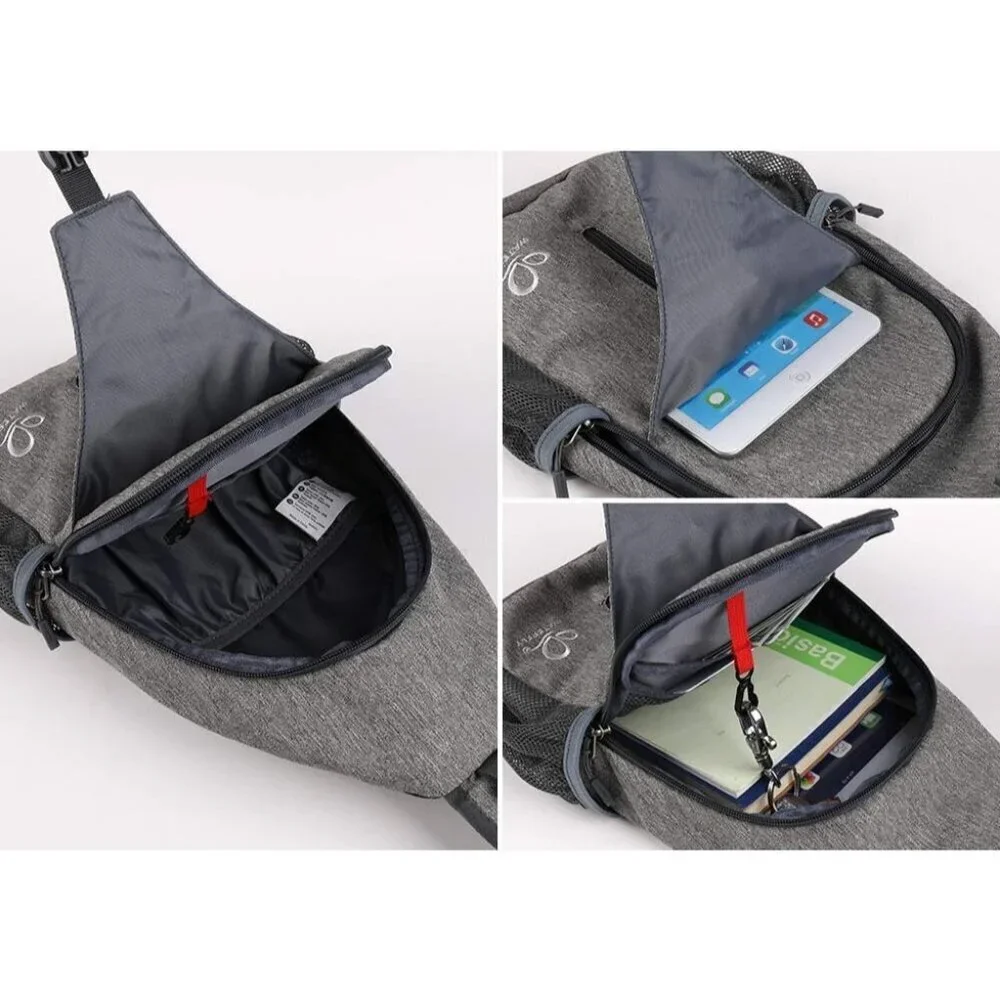 Men Grey Crossbody Sling Backpack Sling Bag Travel Hiking Chest Daypack